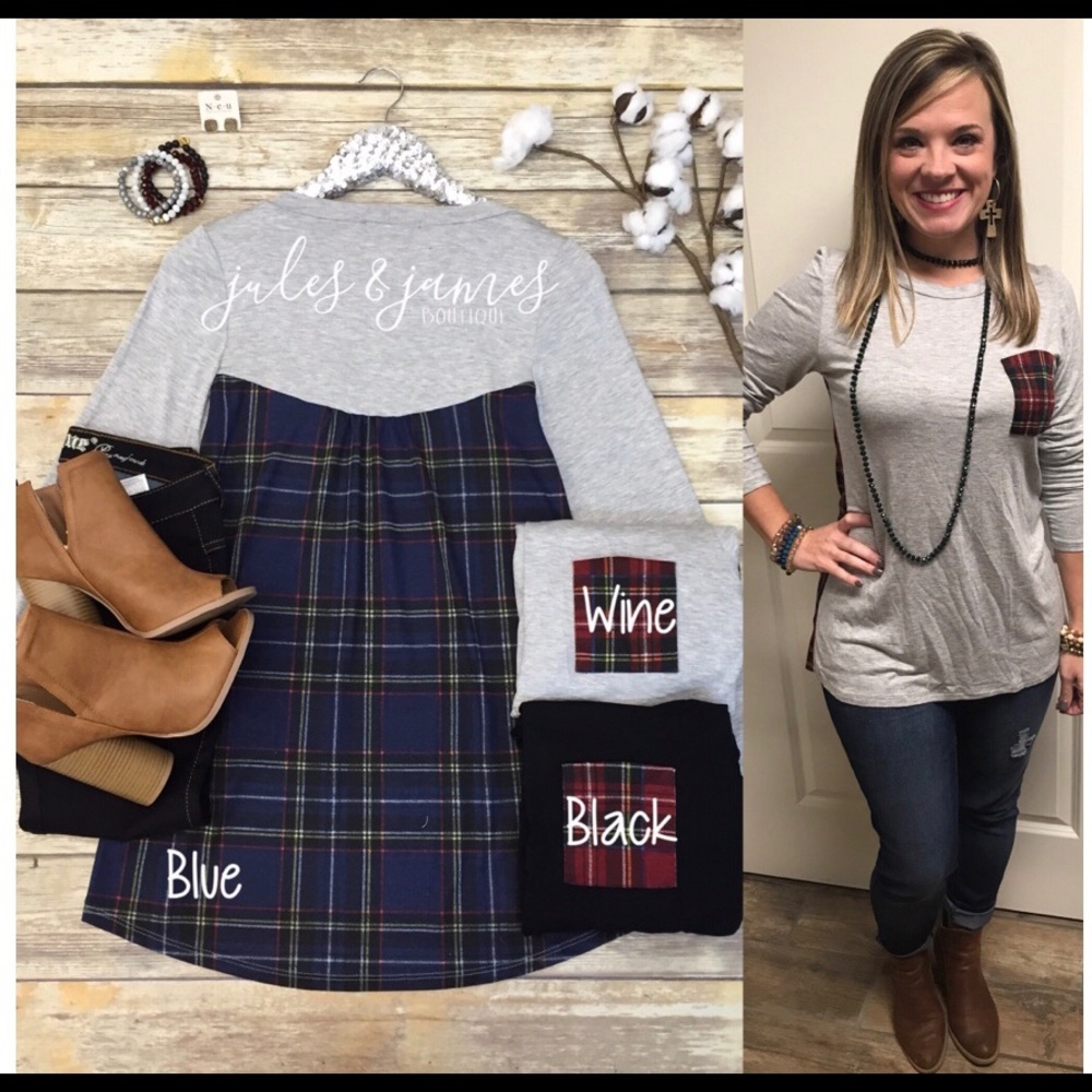 Plaid back long sleeve tee- Wine